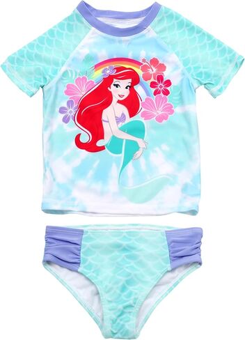 Disney Ariel The Little Mermaid 2 Piece Rash Guard Swim Bottom Set Swimsuit for Toddler Girls, Turquoise, 3T in Saudi Arabia