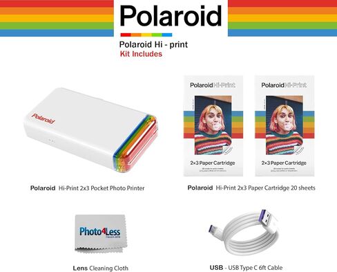 Polaroid Hi-Print - طابعة صباغة صور جيب 2x3 متصلة بالبلوتوث من الجيل الثاني - حزمة بيضاء (9128) مع ورقتين عاليتي الطباعة 2x3 - (40 صورة)، USB - كابل USB من النوع C بطول 6 أقدام، والمزيد in Saudi Arabia