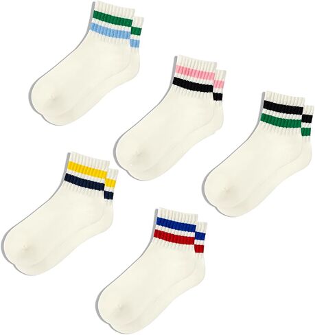 Novelty Socks For Women - Striped Retro Mini Crew Sporty Calf Casual Cotton Ankle Socks in Kuwait