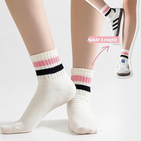 Novelty Socks For Women - Striped Retro Mini Crew Sporty Calf Casual Cotton Ankle Socks in Kuwait