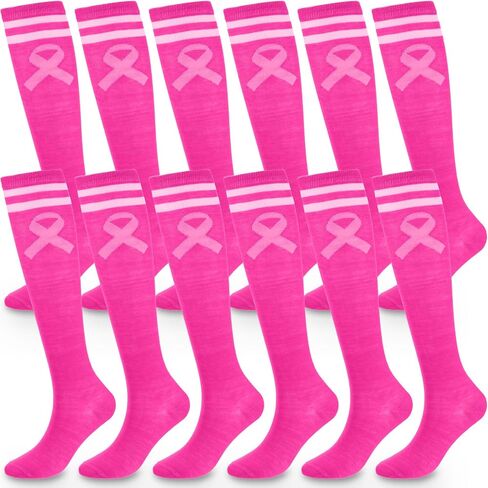 20 Pairs Breast Cancer Awareness Socks Pink Ribbon Knee High Socks Breast Cancer Socks for Women Girls Youth Sports Running Accessories in Saudi Arabia