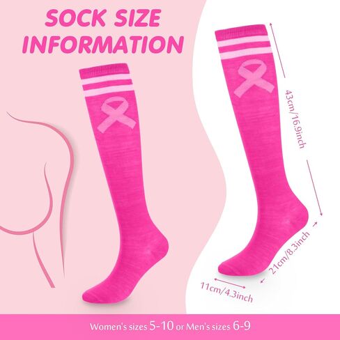 20 Pairs Breast Cancer Awareness Socks Pink Ribbon Knee High Socks Breast Cancer Socks for Women Girls Youth Sports Running Accessories in Saudi Arabia