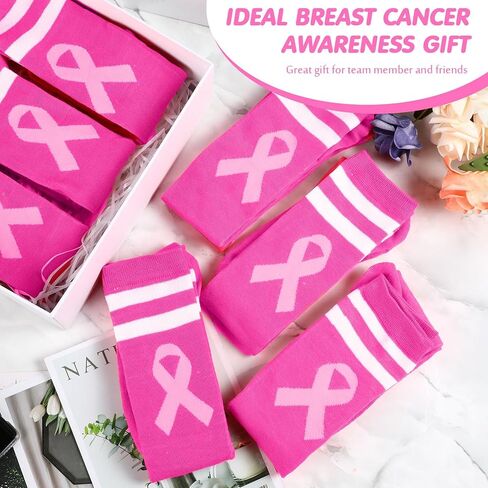 20 Pairs Breast Cancer Awareness Socks Pink Ribbon Knee High Socks Breast Cancer Socks for Women Girls Youth Sports Running Accessories in Saudi Arabia