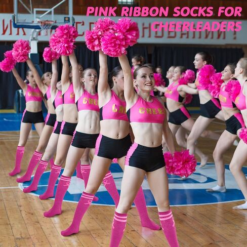 20 Pairs Breast Cancer Awareness Socks Pink Ribbon Knee High Socks Breast Cancer Socks for Women Girls Youth Sports Running Accessories in Saudi Arabia