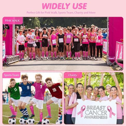 20 Pairs Breast Cancer Awareness Socks Pink Ribbon Knee High Socks Breast Cancer Socks for Women Girls Youth Sports Running Accessories in Saudi Arabia