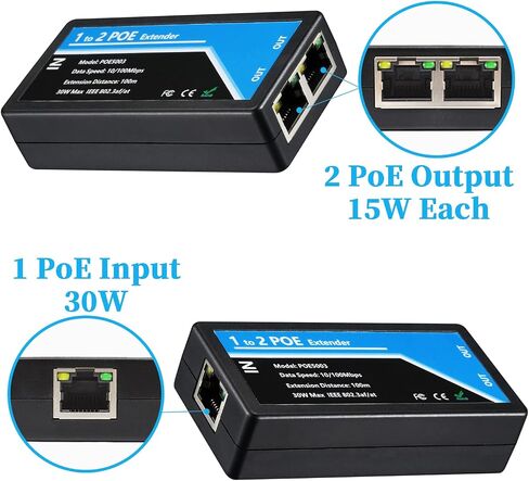 Revotech 3 Port PoE Extender, POE Repeater 100 Meters(328 ft) Extender IEEE802.3af/at Compatible, 1 in 3 Out PoE Adapter Power POE Camera/PoE Device,10/100Mbps RJ45, Plug and Play(POE5005) in Kuwait