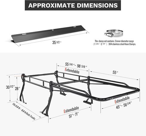 AA-Racks Model X39 Truck Bed Ladder Rack Side Bar with Long Cab Ext (X39-LC-Black) in Kuwait