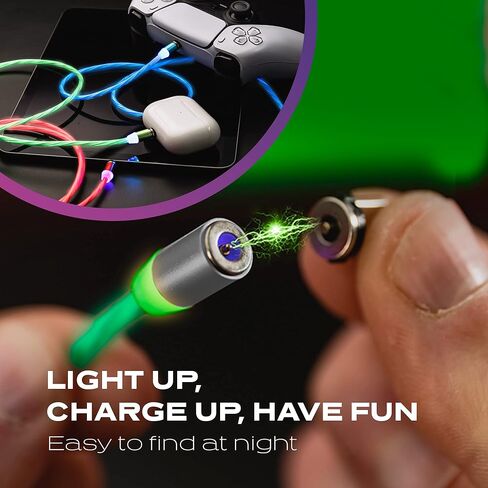 كابل إضاءة عالمي Statik GloBright - شاحن شحن ذكي مغناطيسي سريع مع جديلة نايلون متينة - يضيء في الظلام (أحمر) in Kuwait