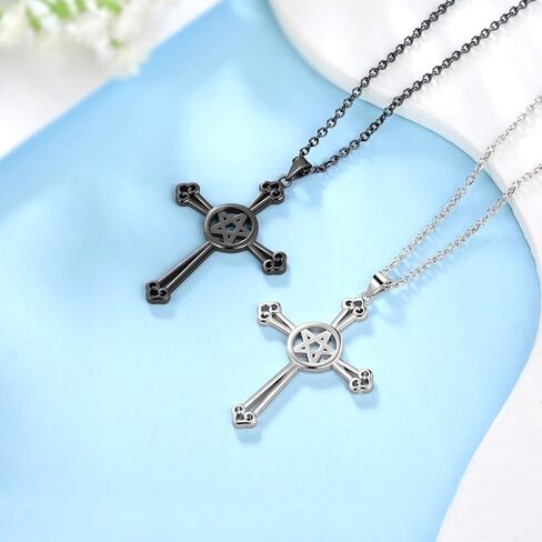 925 الفضة الاسترليني قلادة الخماسي غرامة المجوهرات هدية للنساء الرجال قلادة رمز الفلكية قلادة الهلال الأسود القمر والصليب قلادة مجوهرات الويكا للنساء الفتيات الأصدقاء هدايا الأخت مع صندوق هدية in Kuwait