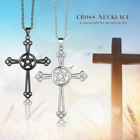 925 الفضة الاسترليني قلادة الخماسي غرامة المجوهرات هدية للنساء الرجال قلادة رمز الفلكية قلادة الهلال الأسود القمر والصليب قلادة مجوهرات الويكا للنساء الفتيات الأصدقاء هدايا الأخت مع صندوق هدية in Kuwait