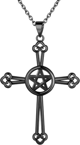 925 الفضة الاسترليني قلادة الخماسي غرامة المجوهرات هدية للنساء الرجال قلادة رمز الفلكية قلادة الهلال الأسود القمر والصليب قلادة مجوهرات الويكا للنساء الفتيات الأصدقاء هدايا الأخت مع صندوق هدية in Kuwait