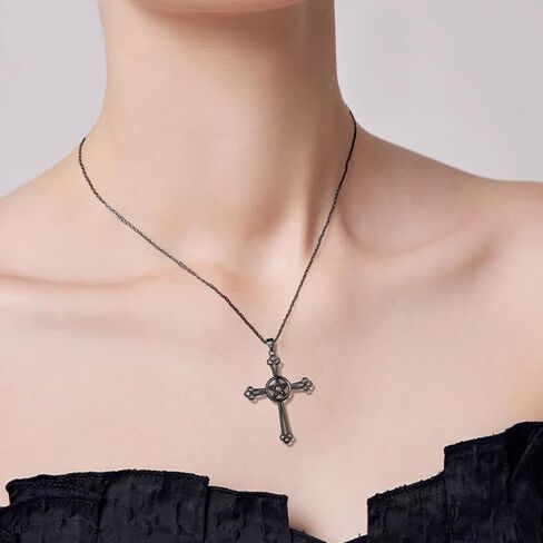 925 الفضة الاسترليني قلادة الخماسي غرامة المجوهرات هدية للنساء الرجال قلادة رمز الفلكية قلادة الهلال الأسود القمر والصليب قلادة مجوهرات الويكا للنساء الفتيات الأصدقاء هدايا الأخت مع صندوق هدية in Kuwait