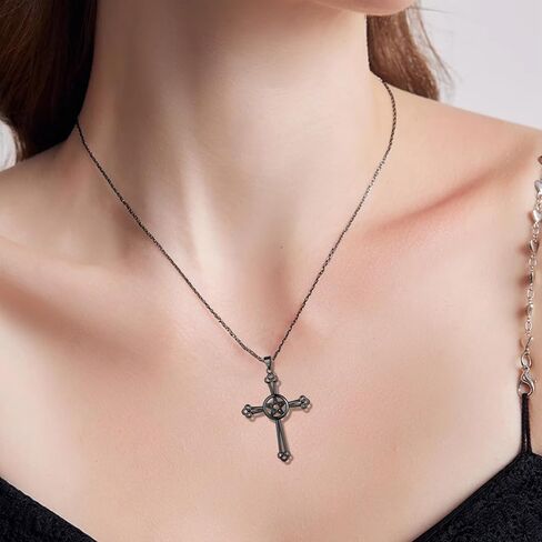 925 الفضة الاسترليني قلادة الخماسي غرامة المجوهرات هدية للنساء الرجال قلادة رمز الفلكية قلادة الهلال الأسود القمر والصليب قلادة مجوهرات الويكا للنساء الفتيات الأصدقاء هدايا الأخت مع صندوق هدية in Kuwait