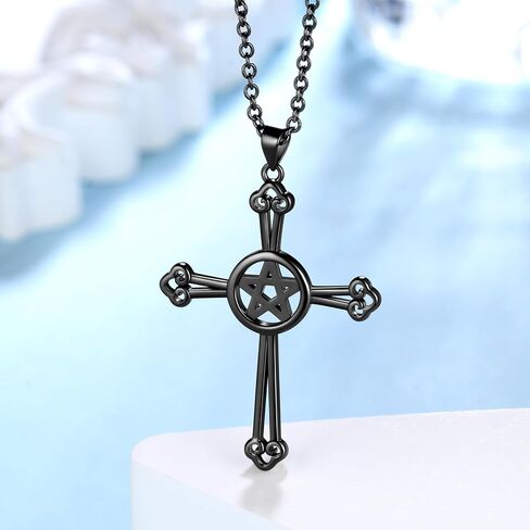 925 الفضة الاسترليني قلادة الخماسي غرامة المجوهرات هدية للنساء الرجال قلادة رمز الفلكية قلادة الهلال الأسود القمر والصليب قلادة مجوهرات الويكا للنساء الفتيات الأصدقاء هدايا الأخت مع صندوق هدية in Kuwait