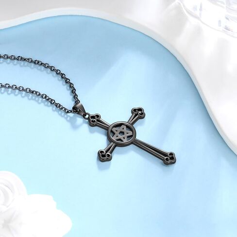 925 الفضة الاسترليني قلادة الخماسي غرامة المجوهرات هدية للنساء الرجال قلادة رمز الفلكية قلادة الهلال الأسود القمر والصليب قلادة مجوهرات الويكا للنساء الفتيات الأصدقاء هدايا الأخت مع صندوق هدية in Kuwait