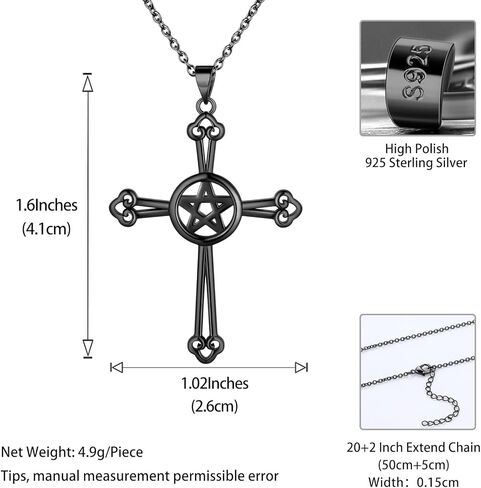 925 الفضة الاسترليني قلادة الخماسي غرامة المجوهرات هدية للنساء الرجال قلادة رمز الفلكية قلادة الهلال الأسود القمر والصليب قلادة مجوهرات الويكا للنساء الفتيات الأصدقاء هدايا الأخت مع صندوق هدية in Kuwait