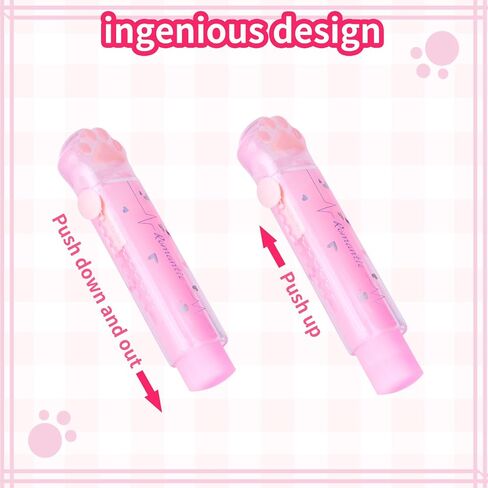 4 Pcs Cat Paw Erasers,Retractable Pencil Erasers Cat Paw Shaped Cute Push Pull Design Cute Cat Paw School Supplies for Students Writing School Office Clean Erase Erasers Unisex 4 Colors in Saudi Arabia