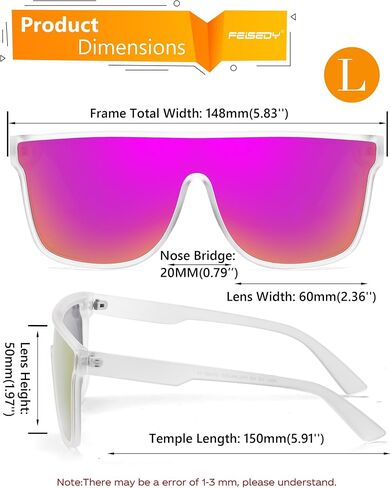 FEISEDY Men Women Polarized Sunglasses, Flat Top Trendy Oversized Square Shades UV400 B4141 in Kuwait