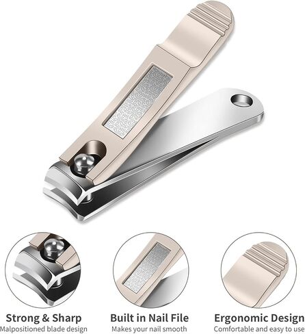 Nail Clippers Set (5Pcs), Stainless Steel Fingernail Clippers for Men & Women, with Leather Portable Travel Case, Professional Fingernail & Toenail Clippers for Thick Nails - Dad & Mom Gifts in Saudi Arabia