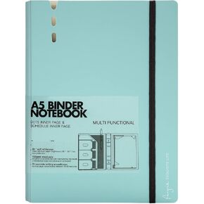 CAGIE A5 Binder 6 Ring Binder Notebook with Dividers Refillable Planner Binder with Pockets, A5 Refill Paper Include Planning Square Ruled and Dotted Pages, 7 x 9.25 in, Dark Grey
