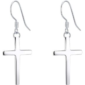 Cross Dangle Earrings S925 Sterling Silver Hoop Earrings for Women Girls Religion Jewelry Gifts