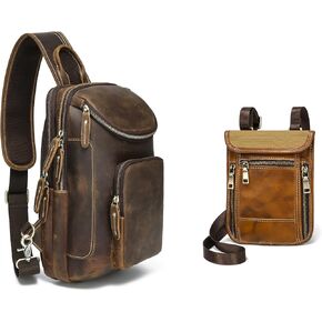 LANNSYNE Vintage Full Grain Leather Sling Bag,Leather Travel Wallet Neck Wallet Travel Pouch for Men and Women Keep Valuables Safe
