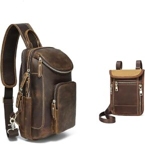 LANNSYNE Vintage Full Grain Leather Sling Bag,Leather Travel Wallet Neck Wallet Travel Pouch and Passport Holder for Men and Women Keep Valuables Safe