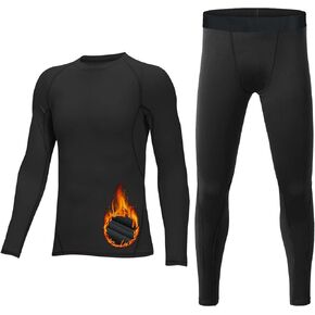 Youth Thermal Base Layer Set Fleece Lined Underwear Unisex Athletic Shirt Kids Pants for Ski