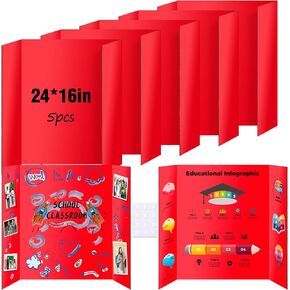 5 Pack Trifold Poster Board, IKAYAS 24" X 16" Double Sided Poster Boards, Science Fair Display Boards Posterboard Foamboard for Mounting, Prints,Art,Display,Projects Classroom Supplies (Black)