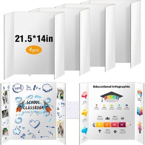 50 Pack Trifold Poster Board, IKAYAS 21.5" X 14" Double Sided White Poster Boards, Science Fair Display Boards Posterboard Foamboard for Mounting, Prints, Art, Display, Projects Classroom Supplies