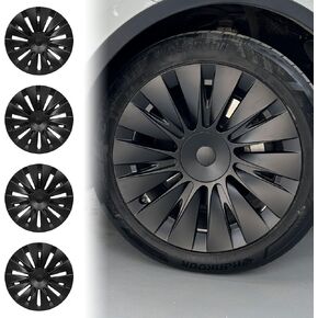 Fits Tesla Model Y Wheel Covers 19 inch Matte Black ABS Hubcaps 4 Pcs Rim Protector Model Y Gemini Wheel Cover Replacement Compatible with Model Y 2020-2024 Symmetrical Design