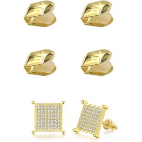 Gold Tooth Cap and Earrings 14K Plated Hip Hop Single Teeth Cap Realistic Grillz for Party Open Face Teeth Real Fake Front Open Face Grill Caps Party Accessories with Gem Paint