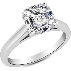 14K White Gold 1-5 Carat Lab Grown Solitaire Asscher Cut Cathedral IGI Diamond Engagement Ring (D-E Color VS1-VS2 Clarity)