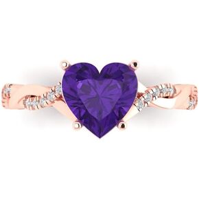 Clara Pucci 2.19 ct Heart Cut Criss Cross Solitaire Halo Natural Amethyst Designer Anniversary Bridal Engagement Ring 14k Rose Gold