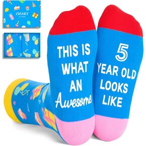 Zmart 5th Birthday Gifts Socks Ideas - Five Year Old Gifts for Kids, Gifts for Boys Girls Age 5, Presents for 5 Year Olds, Toddler Socks 5t