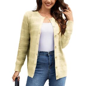 Bgklfeo Women's Lightweight Crew Neck Button Down Long Sleeve Cardigan Knit Open Front Sweater