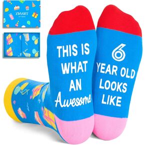 Zmart 6th Birthday Gifts Socks Ideas - Six Year Old Gifts for Kids, Gifts for Boys Girls Age 6, Presents for 6 Year Olds