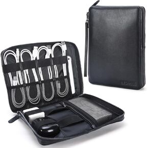 Polare Full Grain Leather Travel Cable Organizer Case Electronics Accessories Carry Bag with YKK Zippers All-in-One Storage Bag for Cables, Power Bank, USB, SD Card, Travel Essentials