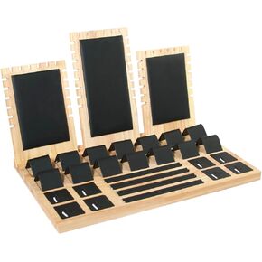 EJIN Bamboo Jewelry Display Stand Set Pendant Necklace Display Holder Ring Earrings Bracelet Tabletop Storage Organizer Stand Set Combination for Show