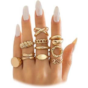 FUTIMELY 14K Gold Stackable Knuckle Rings Set for Women Teen Girls,Aesthetic Silver 10Pcs Trendy Dainty Open Midi Rings Set,Midi Finger Rings Pack Jewelry Gifts