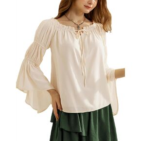 Scarlet Darkness Women Renaissance Shirt Off Shoulder Bell Sleeve Ruffle Casual Loose Peasant Tops