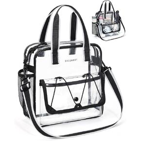BAGSMART Clear Bag for Stadium Events, 12x6x12 Small Tote Bag with Zipper, Clear Crossbody bag for Festival Essentials