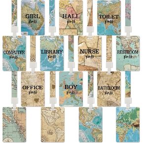 Set of 14 Hall Pass Lanyards School Passes Set Unbreakable PVC Office Passes Classroom Passes Set Teachers Students Supplies for Classroom Nurse Bathroom Library (Black White)