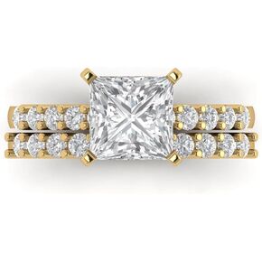 Clara Pucci 2.63ct Princess Cut Pave Solitaire with Accent Genuine Moissanite Diamond Statement Bridal Ring Band Set 14k Yellow Gold