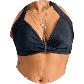ELABEST Gold Body Chain Bead Crossover Body Chain Sun Pendant Layered Body Chain for Women
