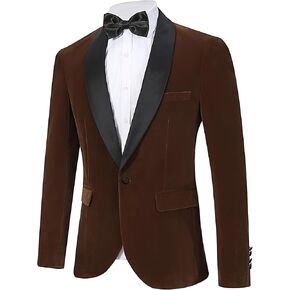 Beauty-Emily Men's Velvet Blazer Shawl Collar One Button Tuxedo Jacket for Prom Wedding Party Dinner