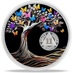 1 Year Sobriety Coin Gifts | Blank Colorful Tree of Life AA Chip Medallion with Coin Capsule, Display Stand & Card | Sobriety Gifts for Anniversary Month & Year for Men & Women in Recovery in Kuwait