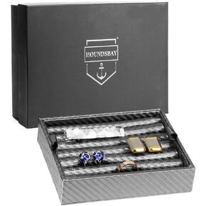 HOUNDSBAY Ring & Cufflink Box Padded Jewelry Tray | Accessory to Admiral and Commander Dresser Valet Box & Victory Valet Tray (Brown)