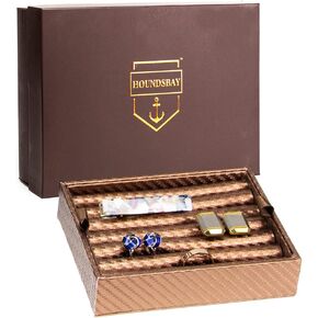 HOUNDSBAY Ring & Cufflink Box Padded Jewelry Tray | Accessory to Admiral and Commander Dresser Valet Box & Victory Valet Tray (Brown)