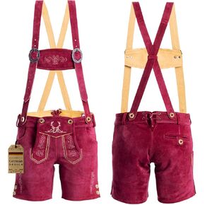 Authentic Lederhosen Women - Ladies Octoberfest Outfit - Damen Wurstfest Costume - Cherry Red